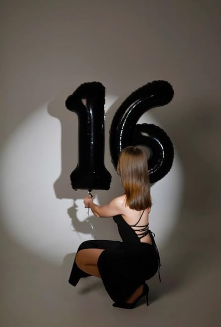 Black 40 Inch Large Number 15 Birthday Balloon, 15 51 Birthday Decorations, Foil 15 Mylar Helium Numbers Balloons Girl Boy Anniversary Party Supplies