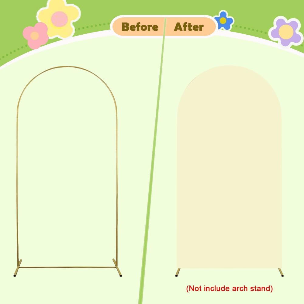 Beige Arch Cover 6ft Arch Backdrop Cover Spandex Fitted Wedding Arch Covers Round Top Arch Frame Cover Chiara Arch Cover Backdrop Fabric for Baby Shower Birthday Garden Party Celebration