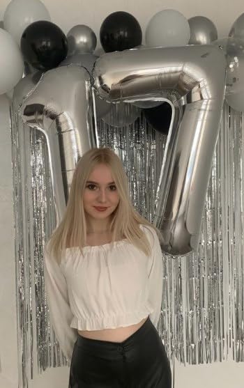 Silver Number 17 Birthday Balloon 40 Inch, Digital Balloons for 17 71 Party Celebration Decorations Supplies, Mylar Foil Numbers Balloon for 17 Wedding Anniversary