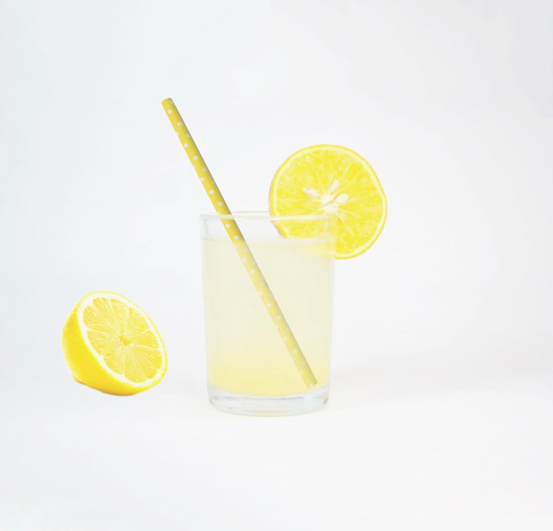 GLUJASBIO Cute Paper Straws Drinking - Pastel Yellow White Dots Paper Straws Bulk for Party, Baby Shower, Dessert Shop, Restaurants, 7.75" x 0.24"