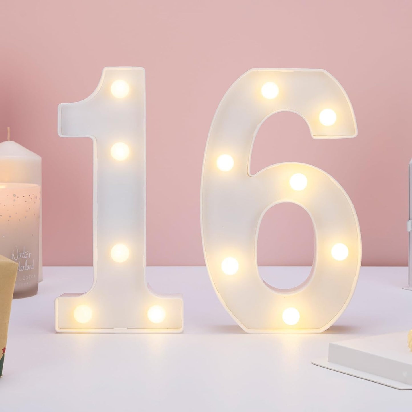 Decorative Led Light Up Numbers, 16th Birthday Decorations, Warm White Led Numbers Lights, Lighted Marquee Number Sign for Sweet 16th Party Decor
