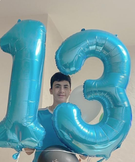 Pearl Blue 3 Number Balloon, 40 Inch 3 Large Number Balloon, 3 13 23 30 33 36 38 Pearl Blue Birthday Party Decorations, Number Three Foil Balloons for Anniversary Graduations Celebration Supplies