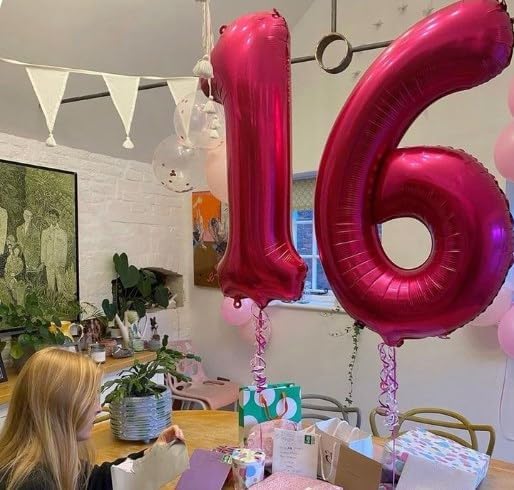 Hot Pink 40 Inch Large Number 5 Birthday Balloon, Five 5th 15 25 35 50 55 Birthday Celebration Decorations, Foil 5 Mylar Helium Number 5 Balloons Girl Boy Anniversary Party Supplies