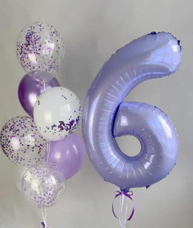 40 Inch Lilac Mylar Foil Number 6 Birthday Balloon, Digital Balloons for 6 16 Boy Girl Party Decorations Supplies, 2026 Lavender Big Helium Balloon Numbers for 26 36 46 60 Men Women Anniversary