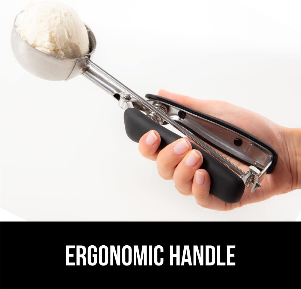 GORILLA GRIP Stainless Steel Cookie Scoop for Baking, 2 TSP, Multipurpose Melon Baller, Meatball Spring Scoops, Perfect Portion Sizes, Easy Food Release, Scooper Size 100, BPA-Free Kitchen Tool, Black