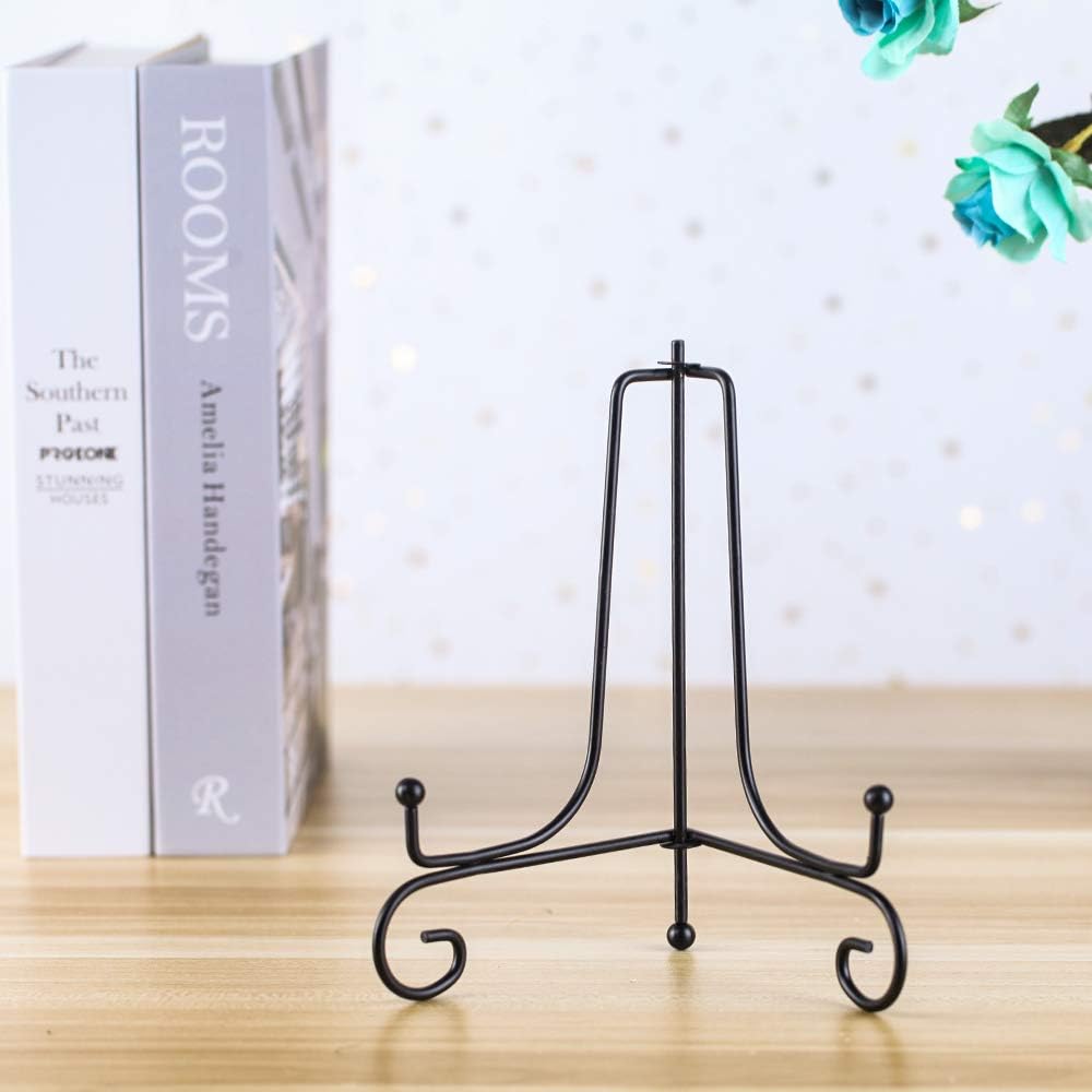 (4 pack)7"Iron Display Stand, Black Iron Easel Plate Display Photo Holder Stand, Displays Picture Frames, Cookbooks, Decorative Plates, Tablets and Art