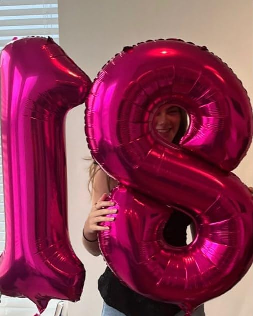 Hot Pink Foil Number 28 Balloon 40 Inch, Helium Mylar Eight Number 28 Birthday Balloons, 28th Hot Pink Women Men Wedding Anniversary, Graduations Party Supplies