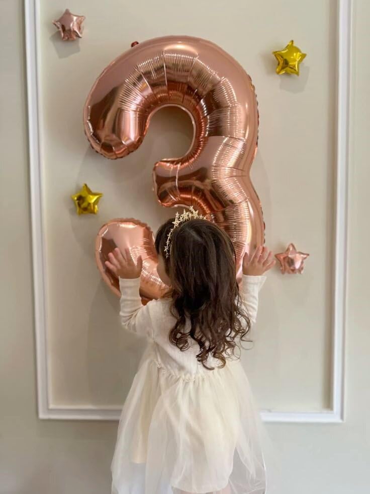 40 Inch Rose Gold 3 Large Number Balloon, 3 13 23 30 33 36 Rose Gold Birthday Party Decorations, Number Three Foil Balloons for Anniversary Party Graduations Celebration Supplies