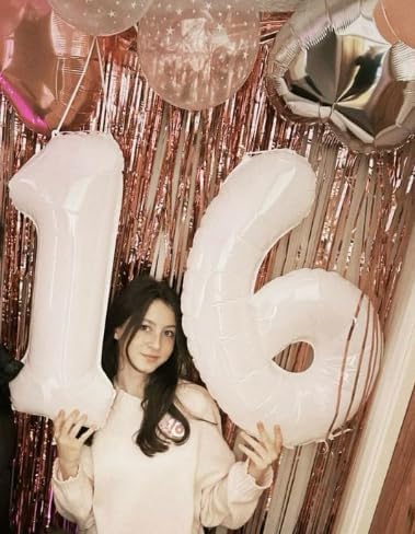 40 Inch White Mylar Foil Number 6 Birthday Balloon, Digital Balloons for 6 16 Boy Girl Party Decorations Supplies, White Big Helium Balloon Numbers for 26 36 46 60 Men Women Anniversary