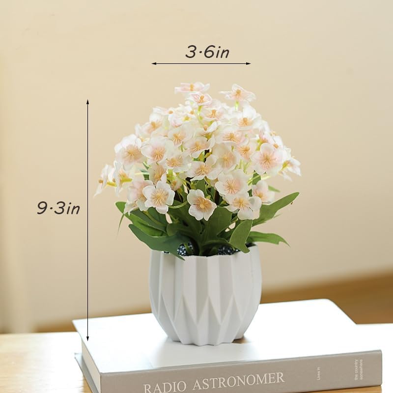 Artificial Flower Arrangement in Modern White Geometric Vase, Decorative Floral (White)