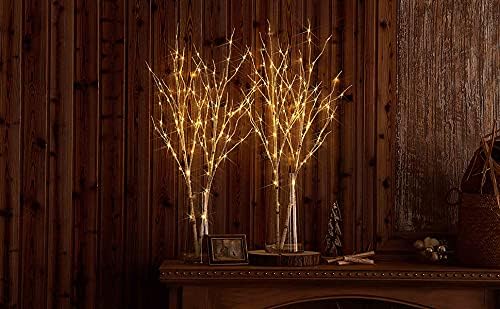 Fudios Lighted Branches with Timer Battery Operated 30IN Tall Birch Twig Lights for Vase 100 LED Outdoor and Indoor Holiday Winter Decor 2Set