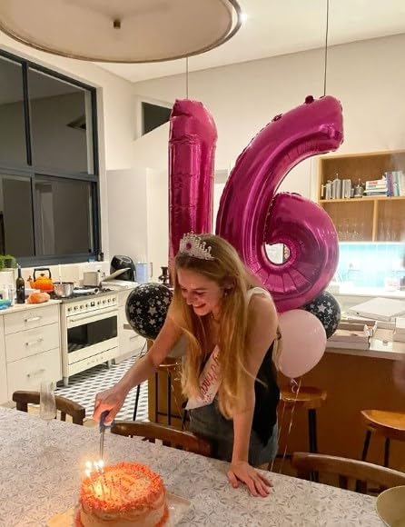 Hot Pink Number 16 Balloon 40 inch, Number 16 Birthday Balloon for Boy Girl, Hot Pink Foil 16 for 16 Birthday Party, Anniversary Celebration Number Balloons Decorations