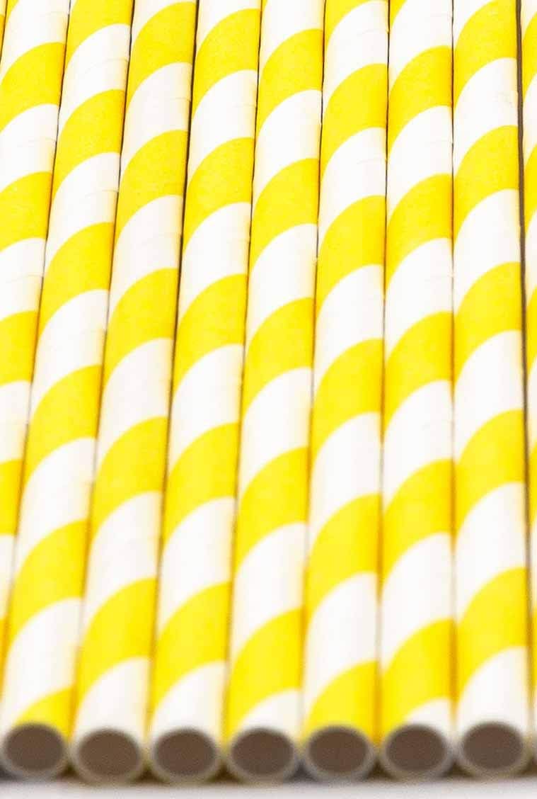 Pack of 300 Yellow Swirls Biodegradable 4-Ply Paper Drinking Straws (Compostable, Non-toxic, BPA-free)