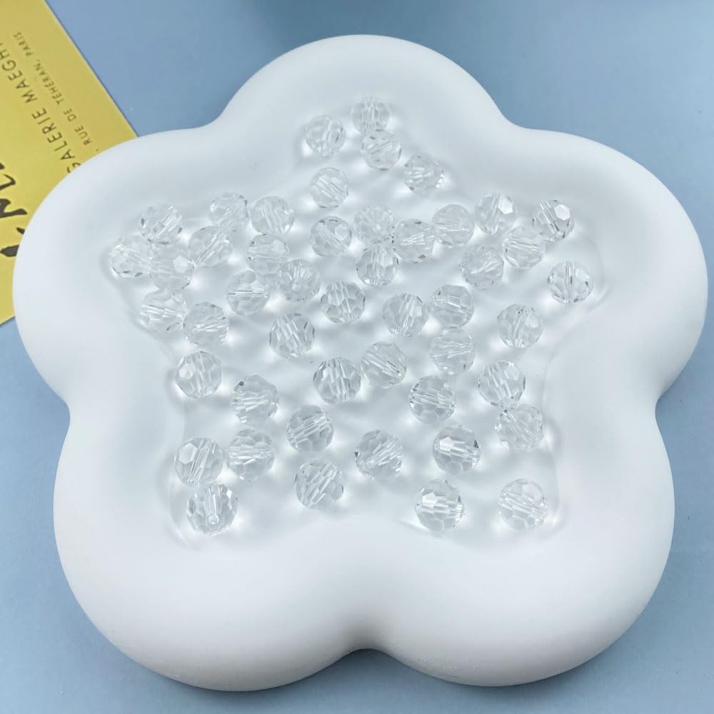 200 PCS 6mm Crystal Glass Beads Round Multiple Faceted Loose Spacer Glass Beads for DIY Handcrafte Bracelet Necklace Earring Jewelry Making(Transparent)