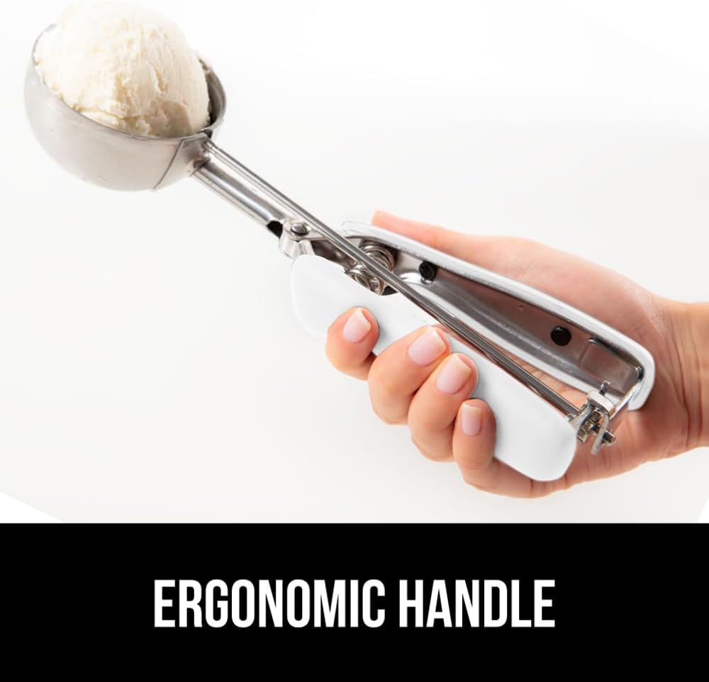 GORILLA GRIP Stainless Steel Multipurpose BPA-Free Spring Scoop, 2 TBSP, Melon Ballers, Cookie Dough Scoops, Perfect Portion Sizes, Easy Squeeze and Clean Release, Scooper Size 40, White