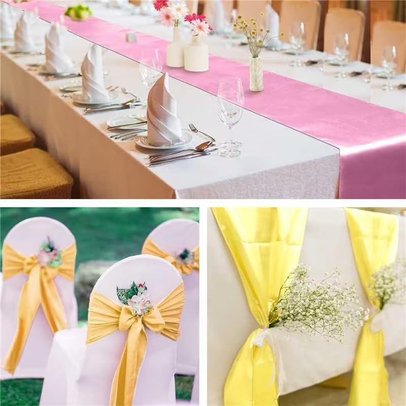 Aneco 12 Pack Satin Table Runner 12 x 108 Inch Pastel Rainbow Long Wedding Satin Silk Table Runner for Wedding Banquet Graduations Birthday Party Decoration