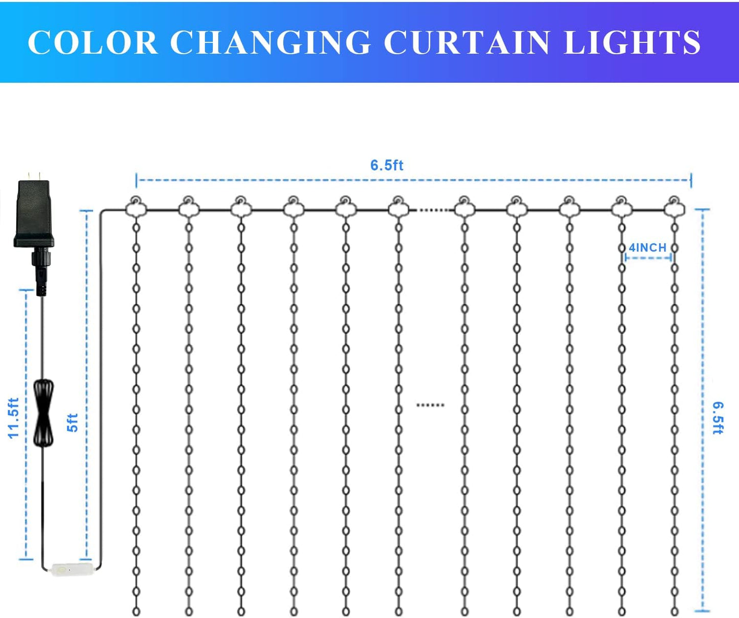 JMEXSUSS App-Controlled Color Changing Curtain Lights, 400 LED RGB String Lights for Halloween, Bedroom, Window, Wall, Party, Backdrop, Christmas, Indoor, and Outdoor Decorations, 6.5x6.5ft