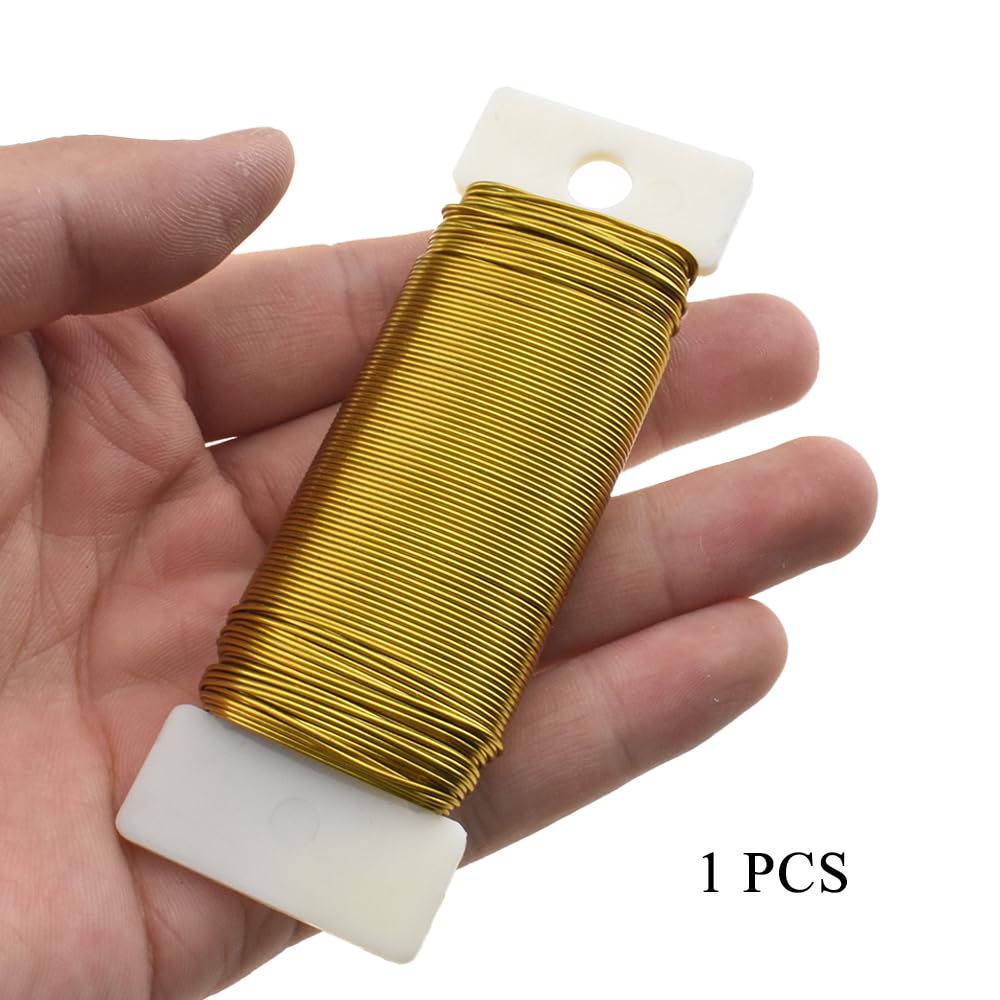 HAHIYO 22Gauge Dark Gold Metal Floral Wire - 1 Roll, 38 Yards (115 Feet) - Flexible Paddle Wire for Craft, Christmas Wreaths, Tree, Flower Arrangement, Bouquet Wrapping, Wedding, DIY
