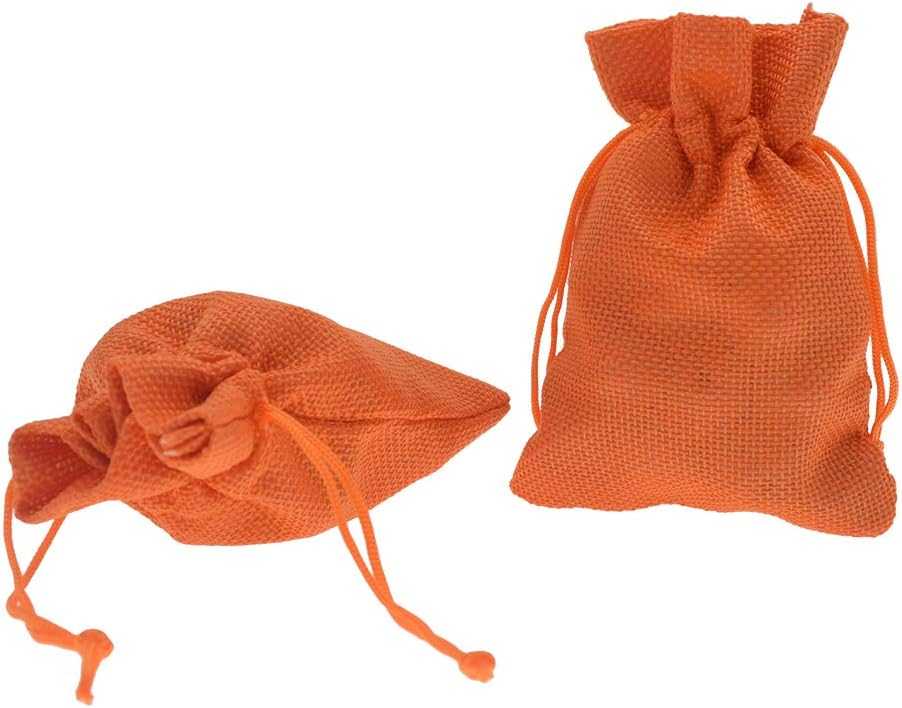 20Pcs Orange Burlap Gift Bags with Drawstring, 5.9 x 7.5 Inch Linen Jewelry Gift Bags for Halloween Goody Christmas Wedding Favor and DIY Crafts