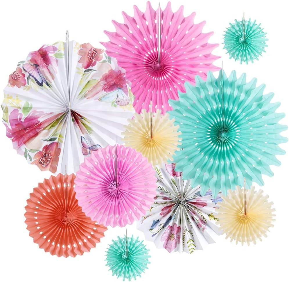 SUNBEAUTY Pack of 10 Paper Flowers Decorations for Wall Paper Fans Classroom Decoration Paper Floral Backdrop Decor Paper Flower Wall Decor for Tea Party Birthday Baby Shower Wedding Spring