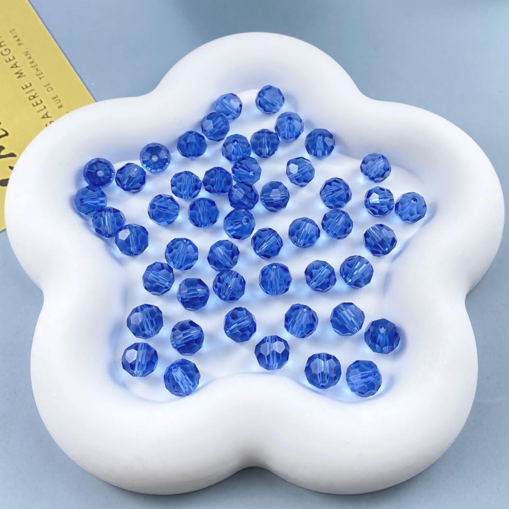 400 PCS 4mm Crystal Glass Beads Round Multiple Faceted Loose Spacer Glass Beads for DIY Handcrafte Bracelet Necklace Earring Jewelry Making(Light Sapphire)