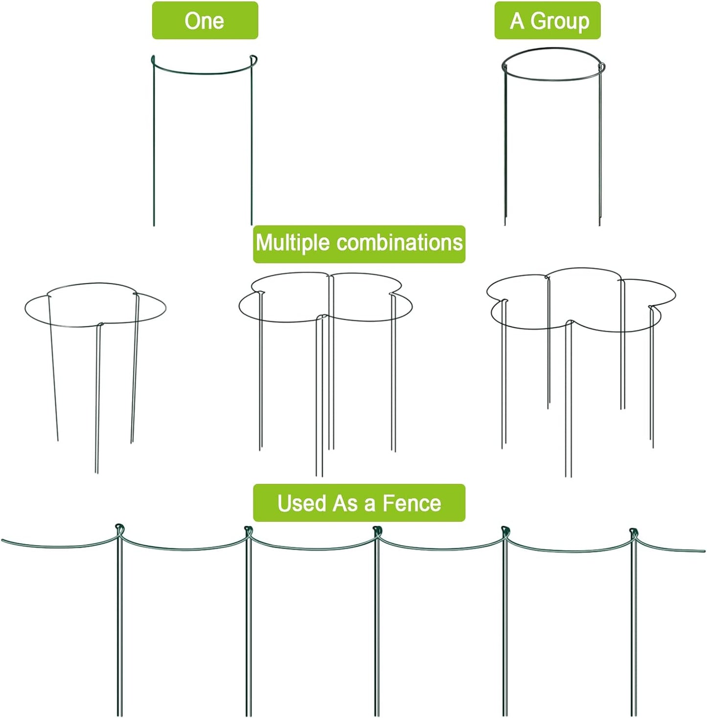 HiGift 6 Pack 24 Inch Plant Stakes, 10" Wide x 24" High Half Round Metal Peony Cages and Support, Green Garden Plant Stake Plant Support Ring Border for Peony Tomato,Hydrangea,Flower Indoor Outdoor