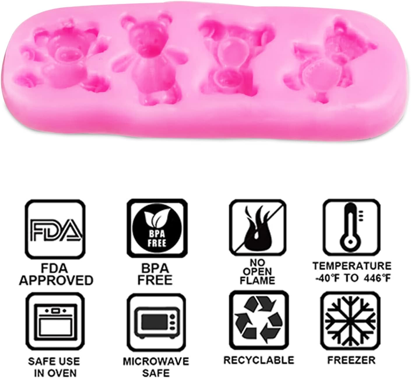 Bear Silicone Molds, AIMEIKI 5 Pcs 3D Bear Silicone Fondant Molds for Chocolate Decorating Cake Candy Gum Paste Polymer Clay Crafting Projects
