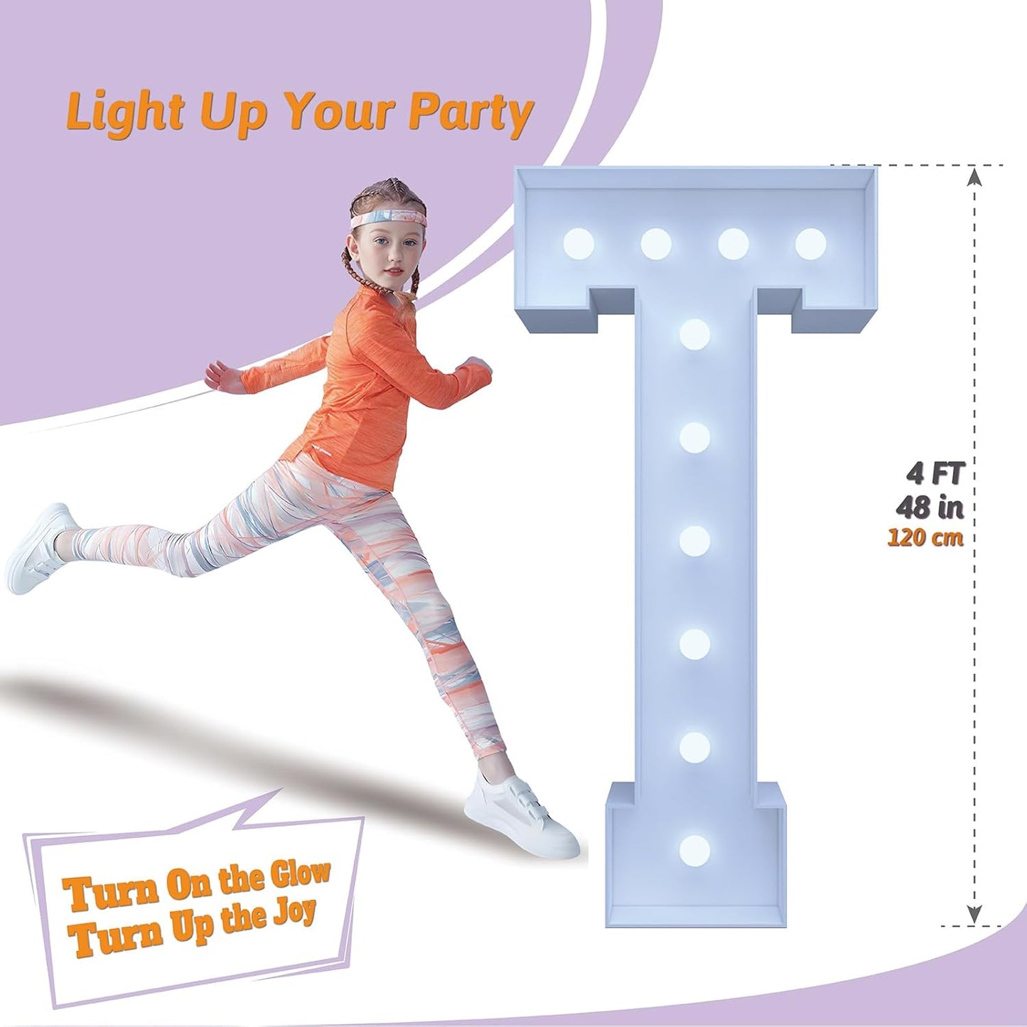 4FT Marquee Light Up Letters T – Cool White LED, Easy to Assemble Foam Board with Back Support, Large Marquee Light Up Letters for Birthday, Wedding, Party, Anniversary, Baby Shower Decor