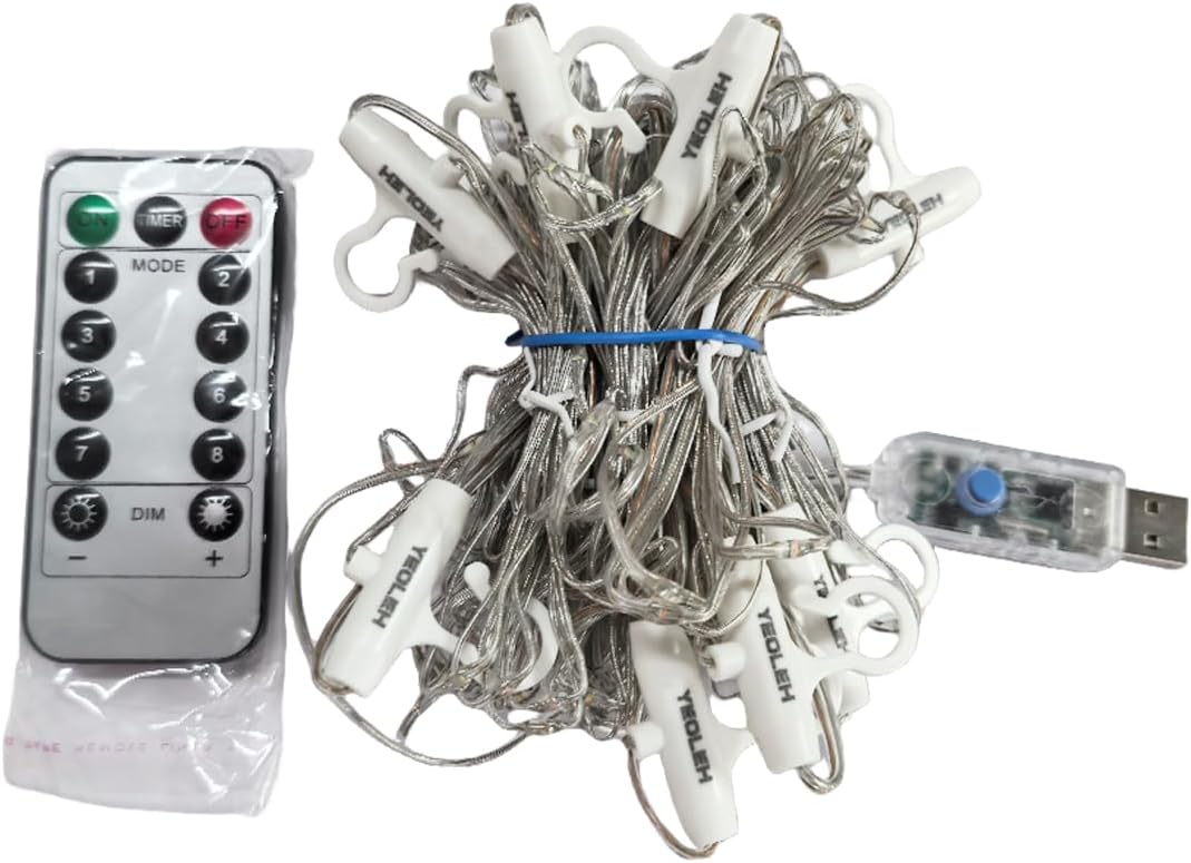 YEOLEH String Lights Curtain,USB Powered Fairy Lights for Party Bedroom Wall,8 Lighting Modes & IP64 Waterproof Ideal for Wedding Valentines Day Decor (Multi-Colored,7.9Ft x 5.9Ft)