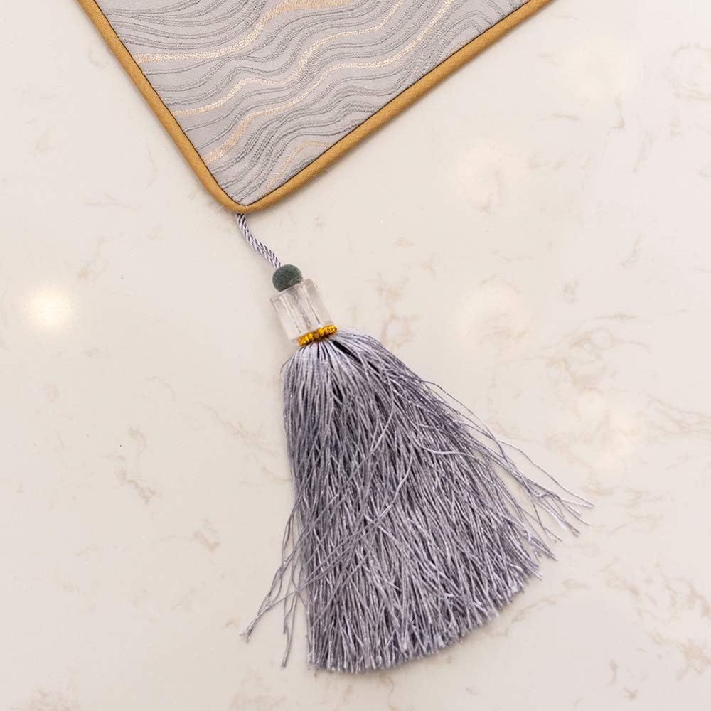 Avigers 12 x 78 Inch Decorative Luxury Abstract Striped Silver Gray Table Runners with Tassels for Home Living Room Bedroom Art Decor Wedding