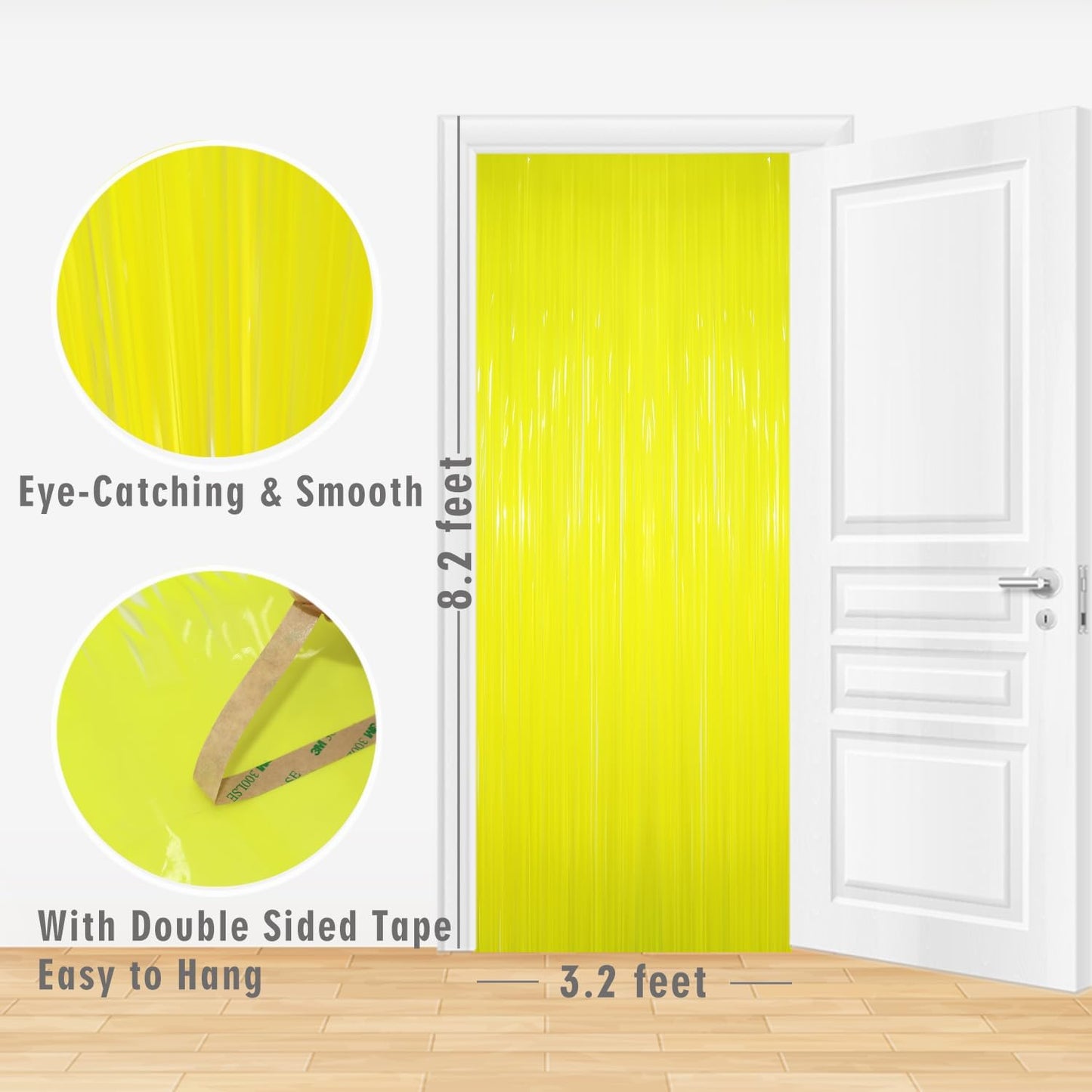 GOER 3.2 ft x 8.2 ft Metallic Tinsel Foil Fringe Curtains Party Photo Backdrop Party Streamers for Birthday,Graduation,New Year Eve Decorations Wedding Decor(3 Packs,Candy Lemon Yellow)