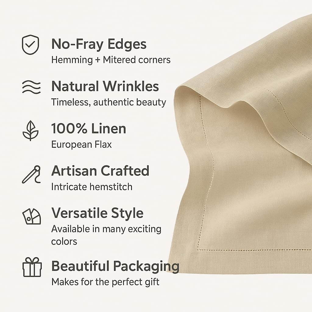 Linen Light Natural Table Runner 90 Inches - 100% Pure Linen Cloth Fabric Hemstitch Table Runner 14 x 90 Inch for Dining, Dresser, Thanksgiving, Fall Christmas - Lino