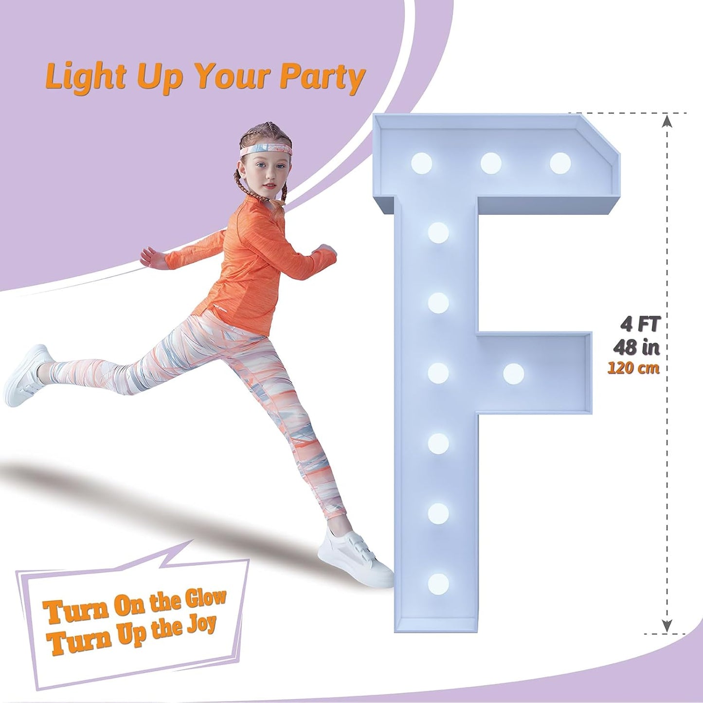 4FT Marquee Light Up Letters F – Cool White LED, Easy to Assemble Foam Board with Back Support, Large Marquee Light Up Letters for Birthday, Wedding, Party, Anniversary, Baby Shower Decor