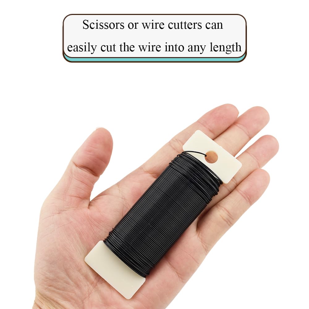 HAHIYO 22Gauge Black 3Roll Total 115Yards(345Feet) Metal Floral Wire Flexible Paddle Wire for Crafts Christmas Wreaths Tree Flower Arrangement Bouquet Wrapping Wedding DIY