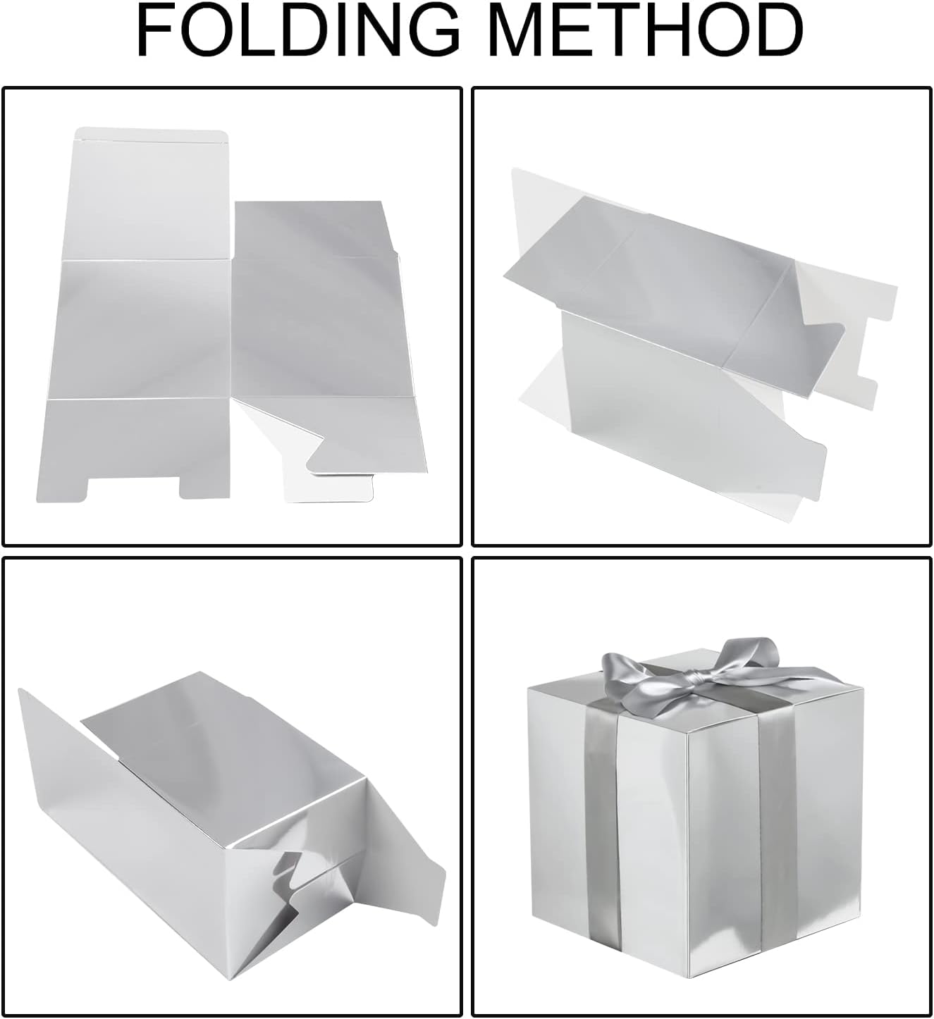 COTOPHER Small Gift Boxes 25 Pack 6x6x6 inches Silver Gift Boxes with Lids for Gifts, Crafting, Wedding Party Favor, Cupcake Boxes, Candy, Bridesmaids Proposal Box with Ribbons and Stickers