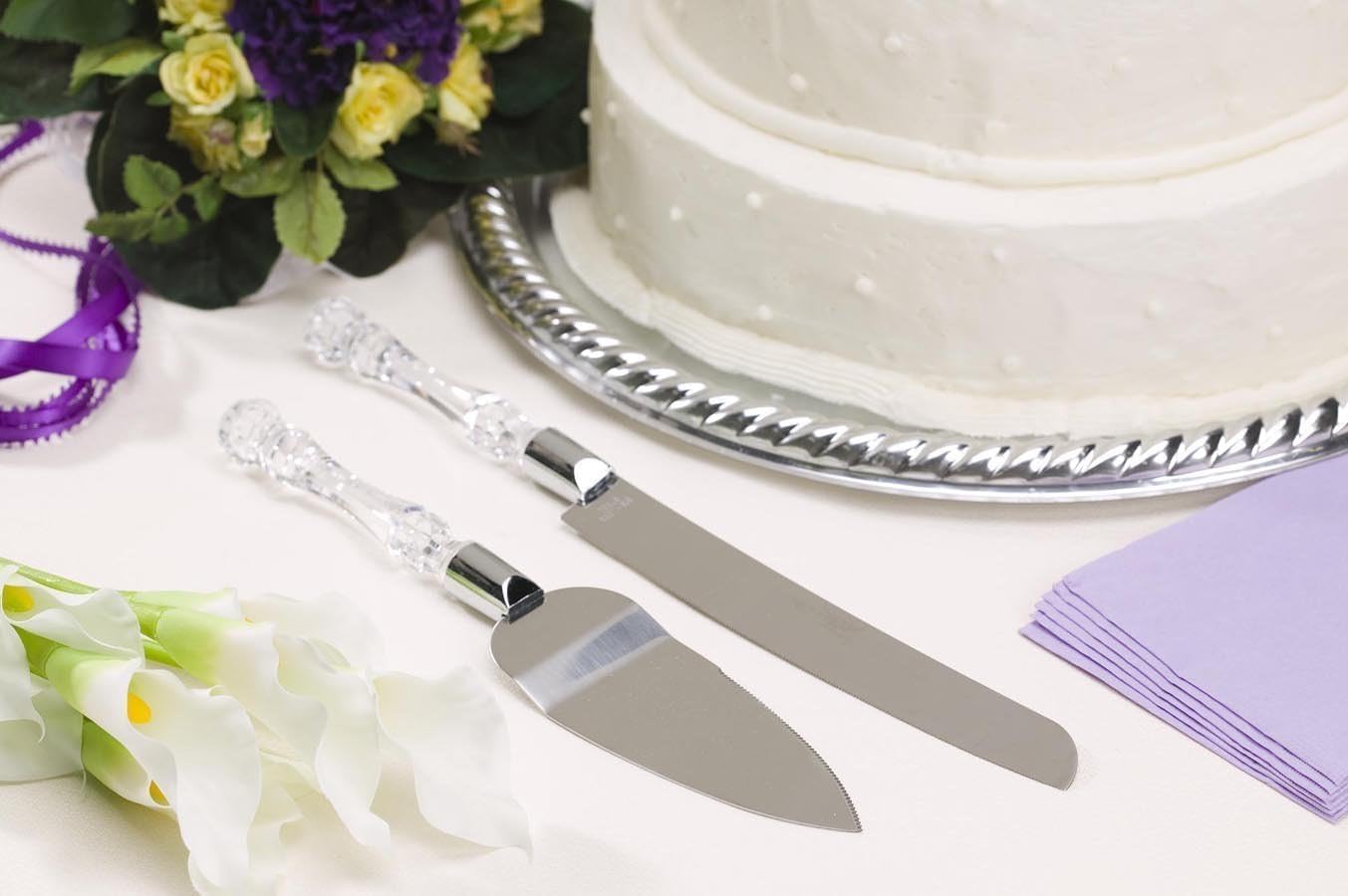 Adorox Cake Knife and Server Set Acrylic Stainless Steel Faux Crystal Handle Holiday Thanksgiving Christmas