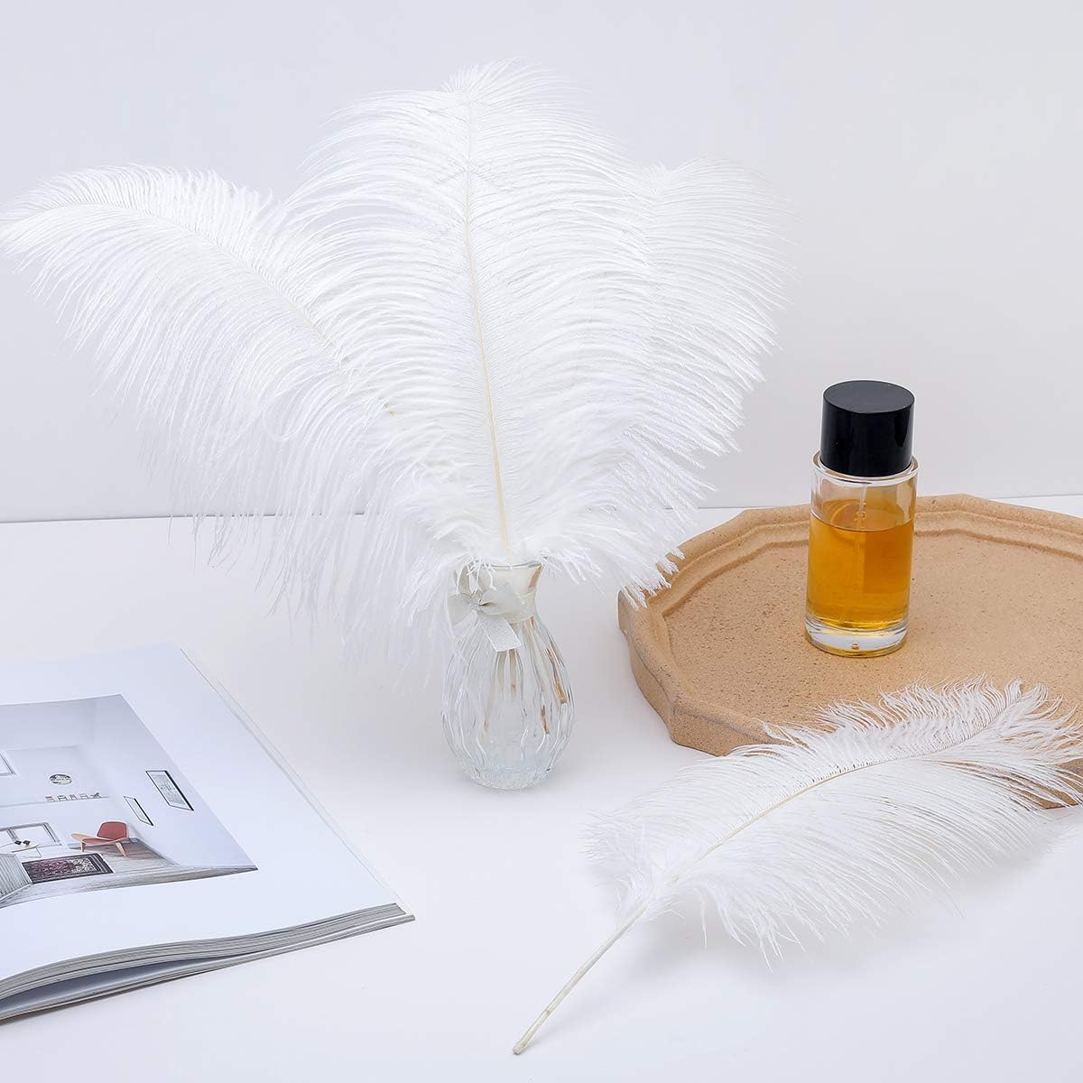 12pcs Natural White Ostrich Feathers 12-14inch (30-35cm) for Wedding Party Centerpieces,Flower Arrangement and Home Decoration.