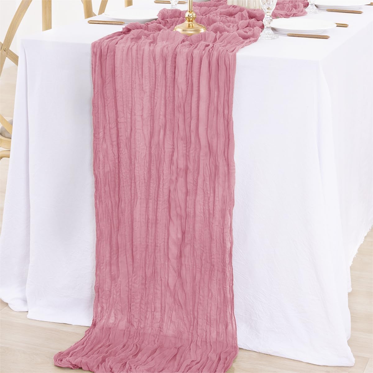 MLMW 2 Pack Mauve Cheesecloth Table Runner Boho Gauze Rustic Cheese Cloth Table Runner 160 inch Sheer 13.3ft for Wedding Party Baby Shower Bridal Shower Holiday Decorations