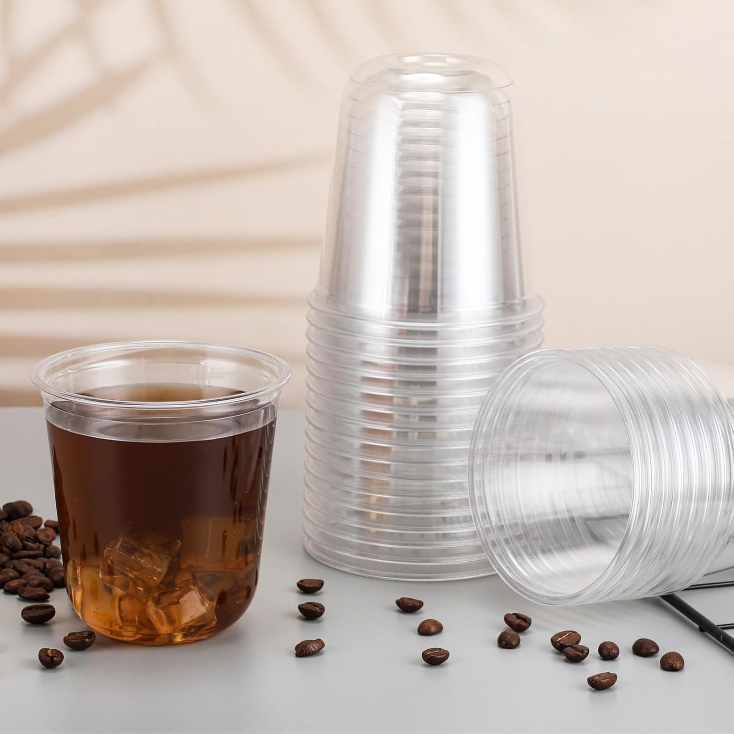 Disposable Stemless Glasses 12oz Crystal Plastic Wine Glasses Clear Classic Pet Cup for Meeting Weddings Birthdays Cocktail Christmas Party Supplies(Clear,100 Pcs)