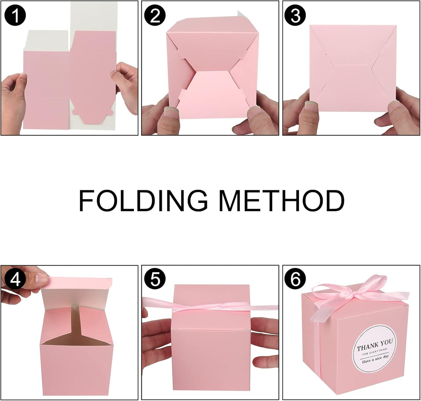 COTOPHER Small Gift Boxes 100 Pack 4x4x4 inches Pink Gift Boxes with Lids for Gifts, Crafting, Wedding Party Favor, Cupcake Boxes, Candy, Bridesmaids Proposal Box with Ribbons and Stickers (Pink, 100