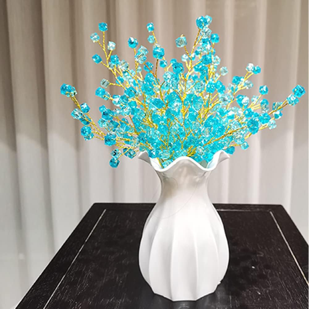 16PCS Crystal Artificial Flowers Bouquets Handmade Acrylic Flower Branches Fake Beaded Baby Breath Floral Crafts for Wedding Party Home Decor
