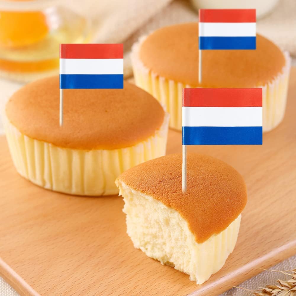 Netherlands Flag Dutch Flag, Small Mini Dutch Toothpick Flags for Food, Cupcakes, Cocktails, Appetizers, Bar Party Decorations