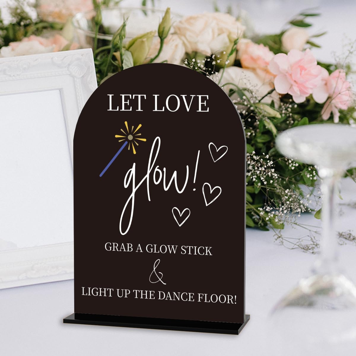 Wedding Glow Sticks Sign, Light Up Dance Floor Desk Decor, Wedding Dance Floor for Engagement Bridal Shower Reception Desk Table Decor Acrylic Sign (Black)