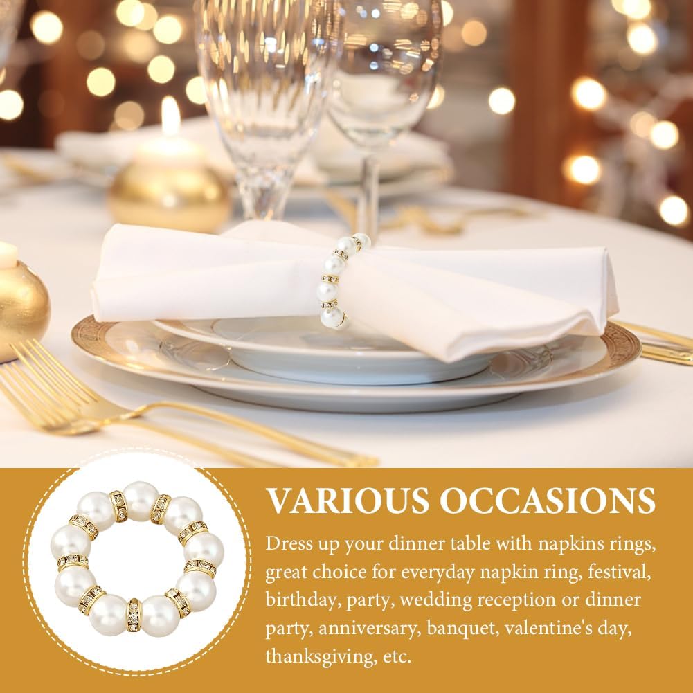 50Pcs Pearl Napkin Rings, Pink Beaded White Silver Round Buckles, Set of 6, Wedding and Formal Dinner Table Decor (50, Gold)
