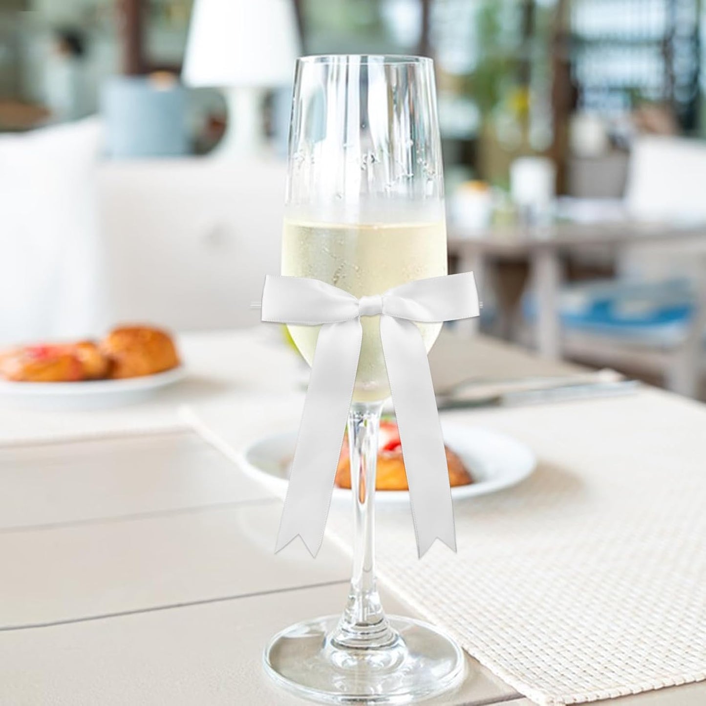 30Pcs Satin Ribbon White Bows 5x7 Inch Twist Tie Bow for Gift Wrapping Champagne Bottle Cake Treat Bag Craft DIY Gift Christmas Birthday Party Balloons & Garland Home Decor