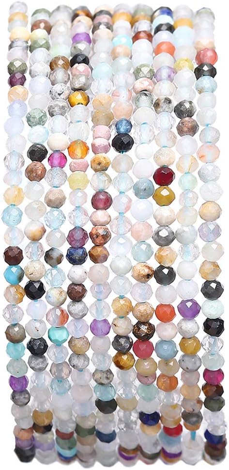 Faceted Mix Colored Stone Round Loose Semi Gemstone Beads for Jewelry Making 2-2.5mm 38cm