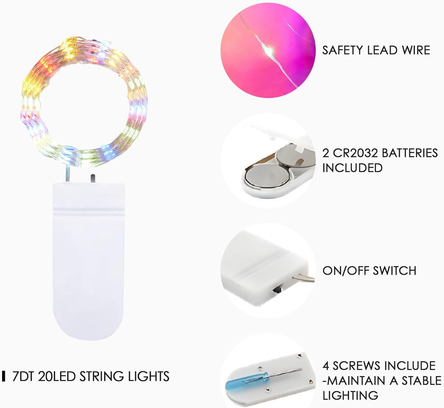 12 Pack Fairy Lights Battery Operated String Lights,7FT 20LED Waterproof Silver Wire Christmas Lights Outdoor,Firefly Mini Lights for Bedroom Party Birthday Wedding Home Decor