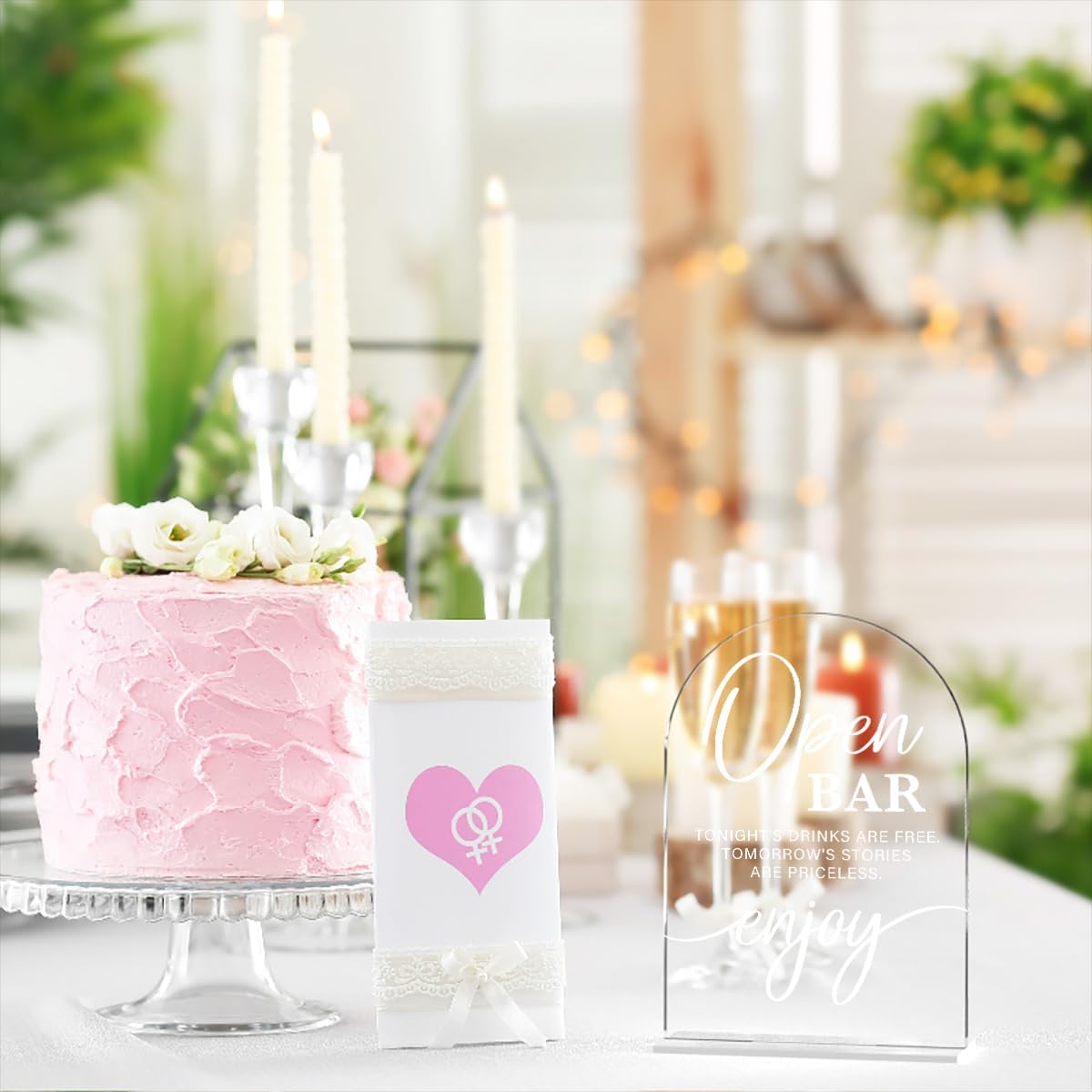 Acrylic Wedding Sign Wedding Signs for Ceremony Open Bar Sign for Wedding Modern Calligraphy Arch Acrylic Table Top Sign for Wedding Reception and Event Party Table