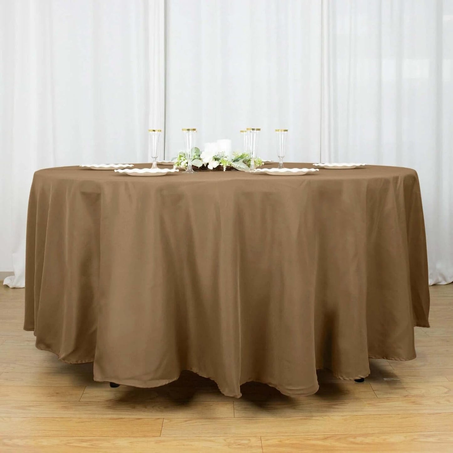 Efavormart Round Tablecloth, 108 Inch Stain & Wrinkle Resistant Washable Table Cloth, Decorative Polyester Fabric Table Cover for Banquet, Wedding, Dining- Taupe