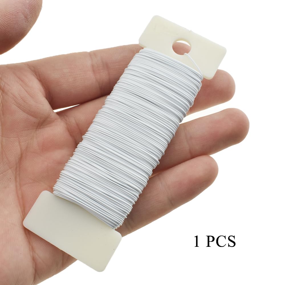 HAHIYO 26Gauge White Metal Floral Wire - 1 Roll, 38 Yards (115 Feet) - Flexible Paddle Wire for Crafts, Christmas Wreaths, Tree & Flower Arrangement